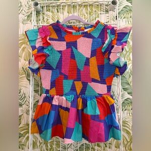 Peach Love Geometric Ruffle Top